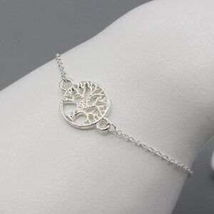 Jewelry bracelet family tree nature silver tone round dainty new